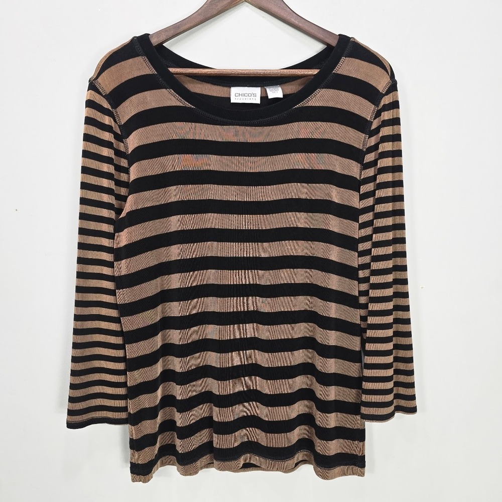 Vintage 90s Y2K Chicos Travelers Top 2 L‎ Striped Slinky Grunge Indie USA Made